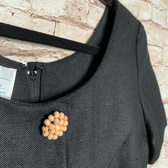 Vintage Santa Fe black linen sheath dress sz 4 button accents - Picture 4 of 7